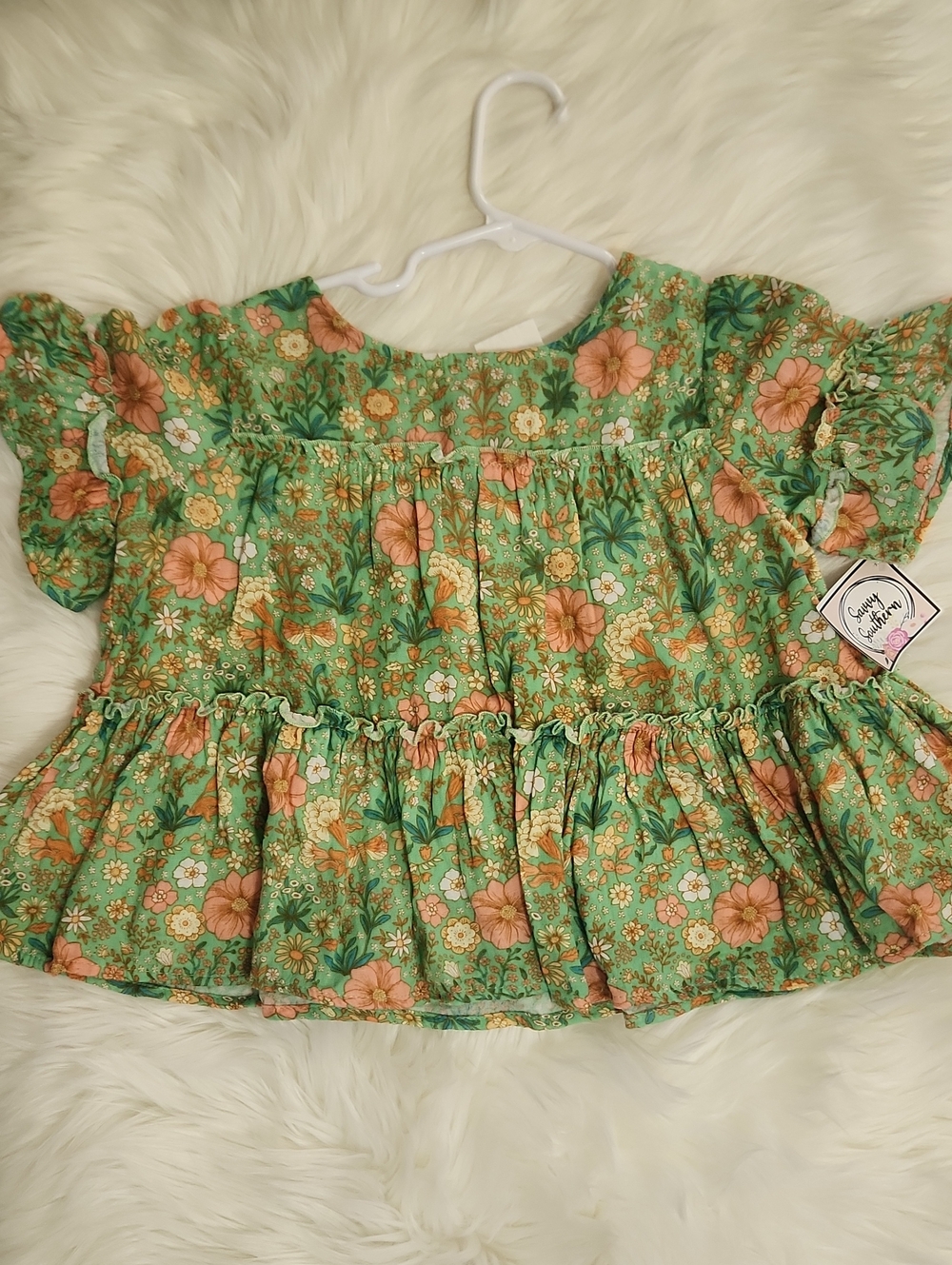 Green Floral Ruffle Toddler Top - Girls Size: 5 - Brand: Cotton On Kids